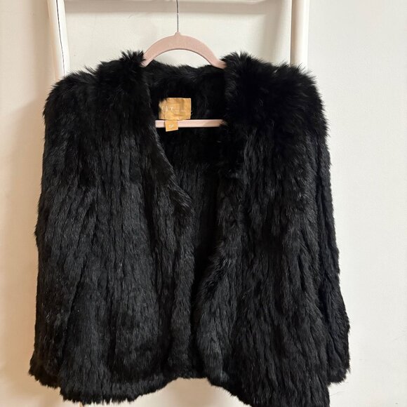 Black Rabbit Fur Coat - Size Small - Picture 1 of 3
